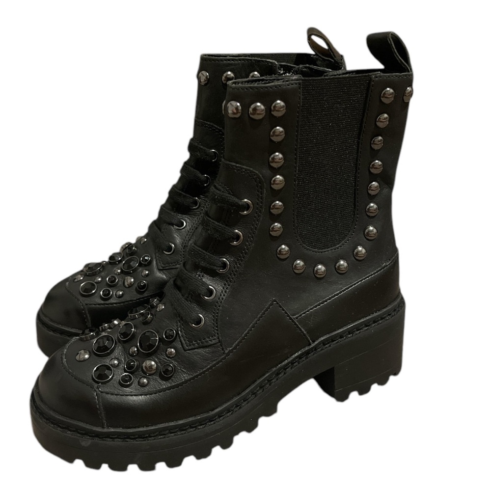 KARL LAGERFELD PARIS Breck Studded Leather Combat Boots‎ SIZE 5.5
